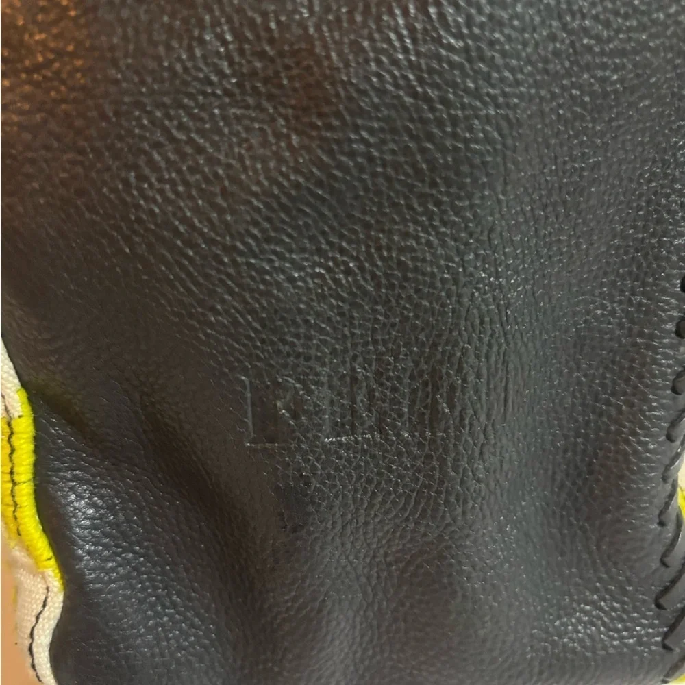 Rebecca Mankoff Black woven canvas leather and Yellow Patterned Tote Bag